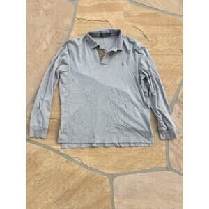 Polo Ralph Lauren Mens Long Sleeve Rugby Polo Shirt Grey Size L Pony Basics CR